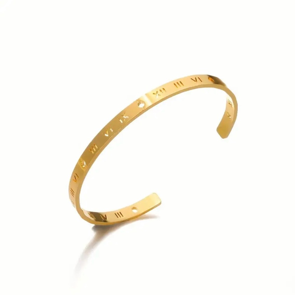 Gold tone Roman Numeral Bangle/cuff Bracelet - Picture 6 of 6